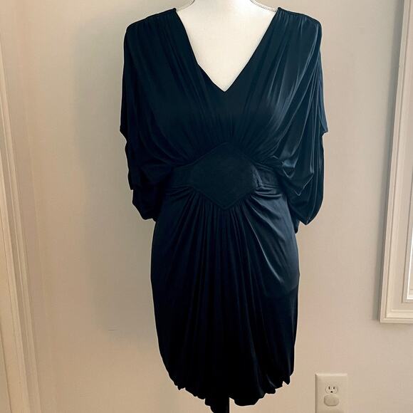 Catherine Malandrino Draped Gathered Cape Dress Gown In Black Size Small - Picture 2 of 12